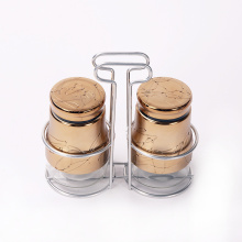 chocolate color glass spice jar custom glass jar for kitchen with plastic jar set